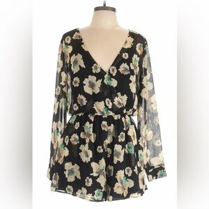 Astr Black and Cream Floral Romper